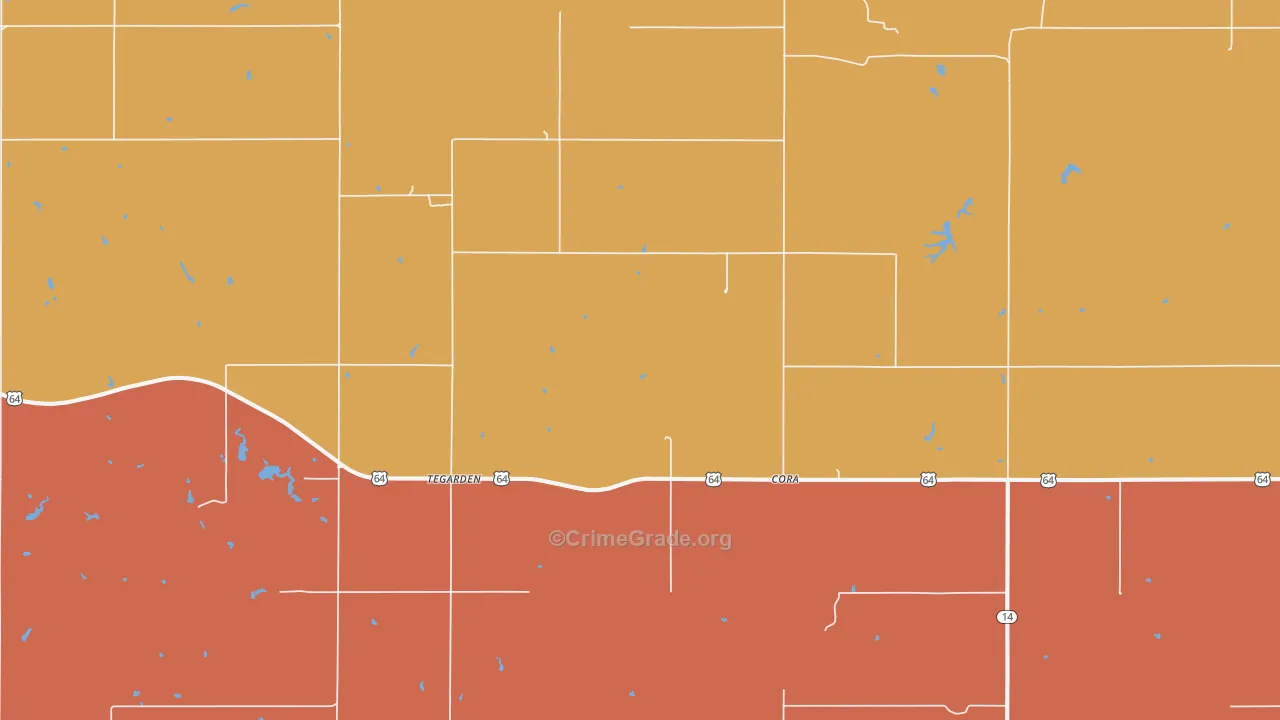 Tegarden, OK Map of Robbery Rates