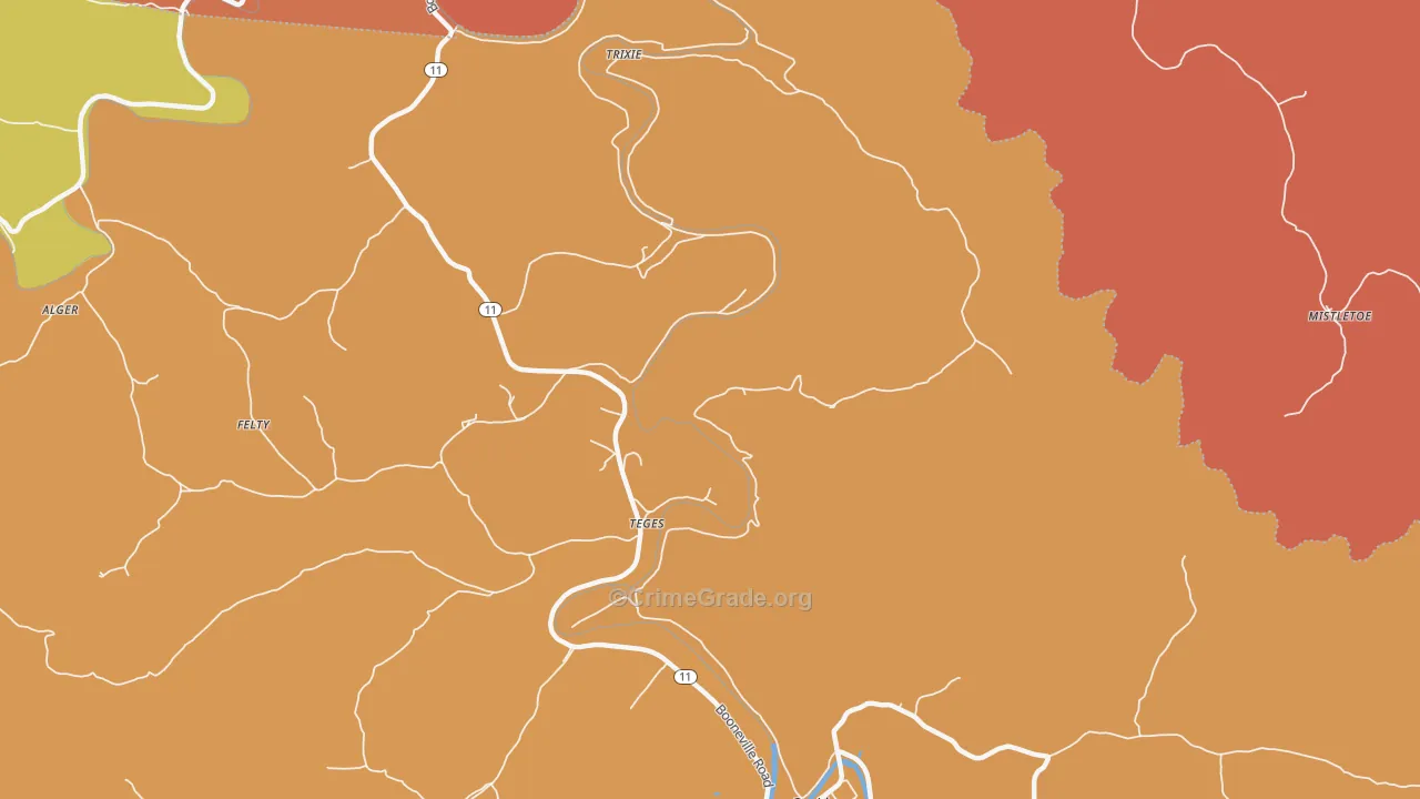Teges, KY Map of Robbery Rates