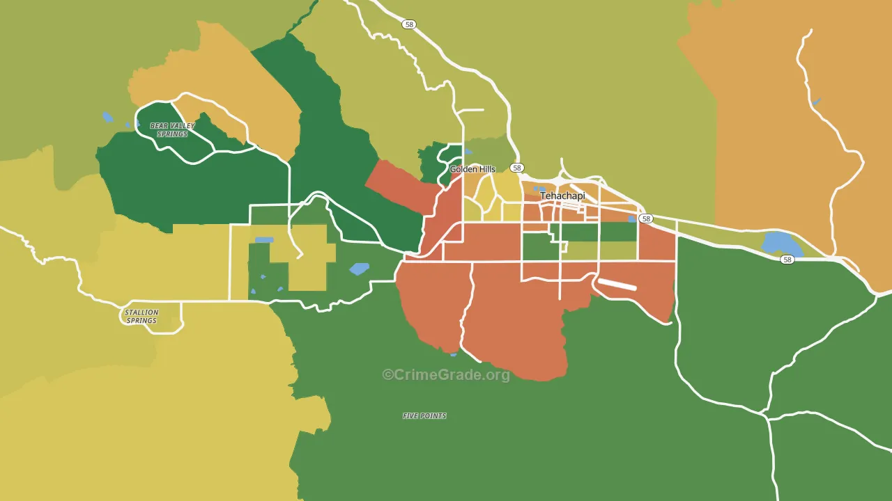 Tehachapi, CA Map of Robbery Rates