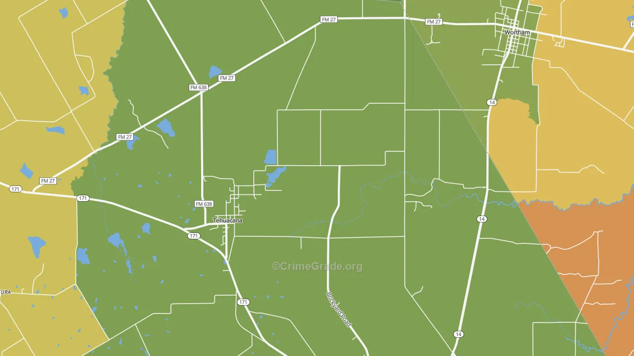 Tehuacana, TX Map of Robbery Rates