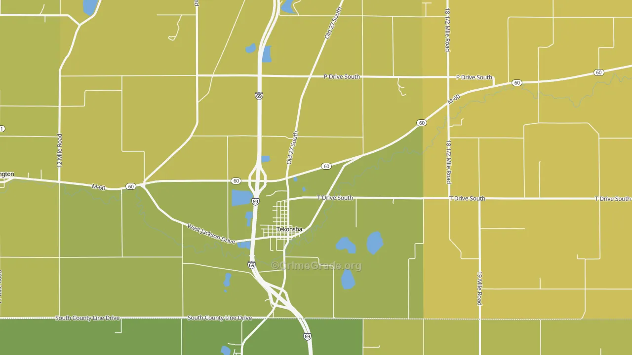 Tekonsha, MI Map of Robbery Rates
