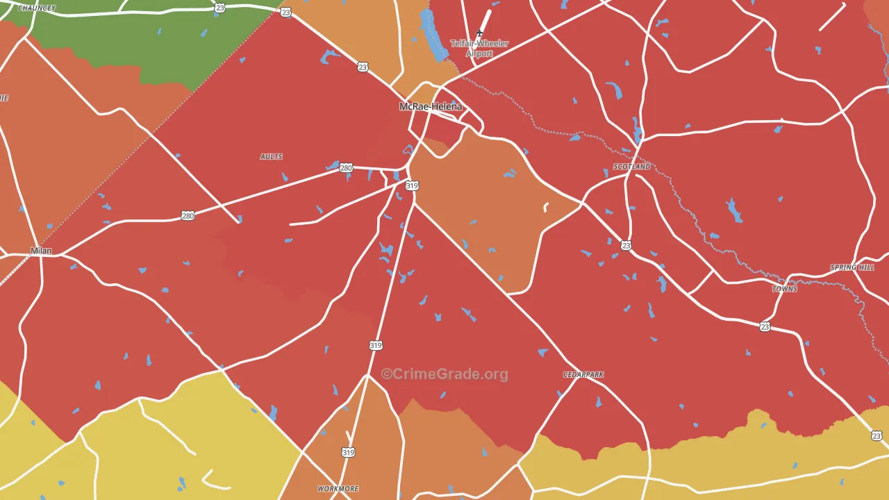 Telfair County, GA Map of Robbery Rates