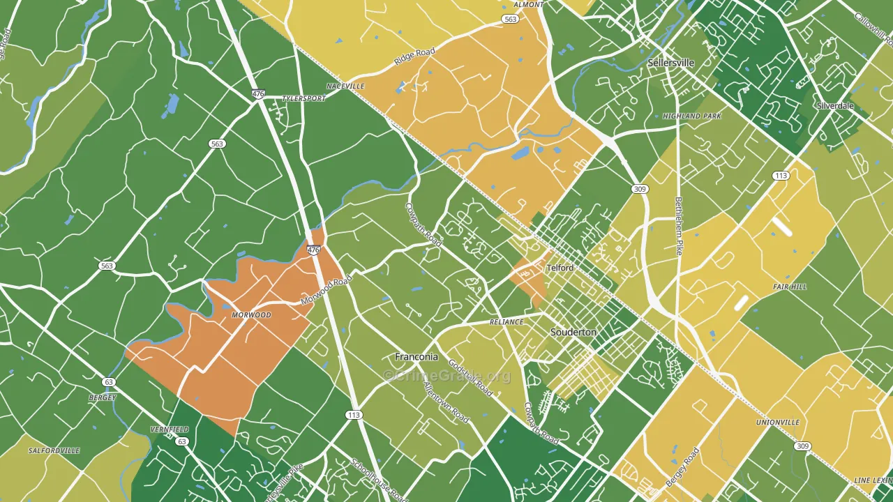Telford, PA Map of Robbery Rates