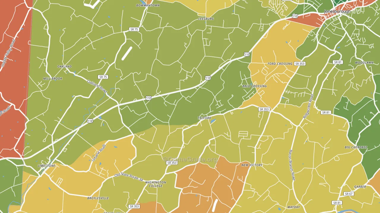 Telford, TN Map of Robbery Rates