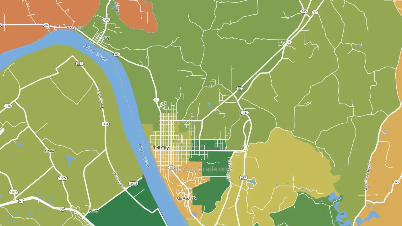 Tell City, IN Map of Robbery Rates