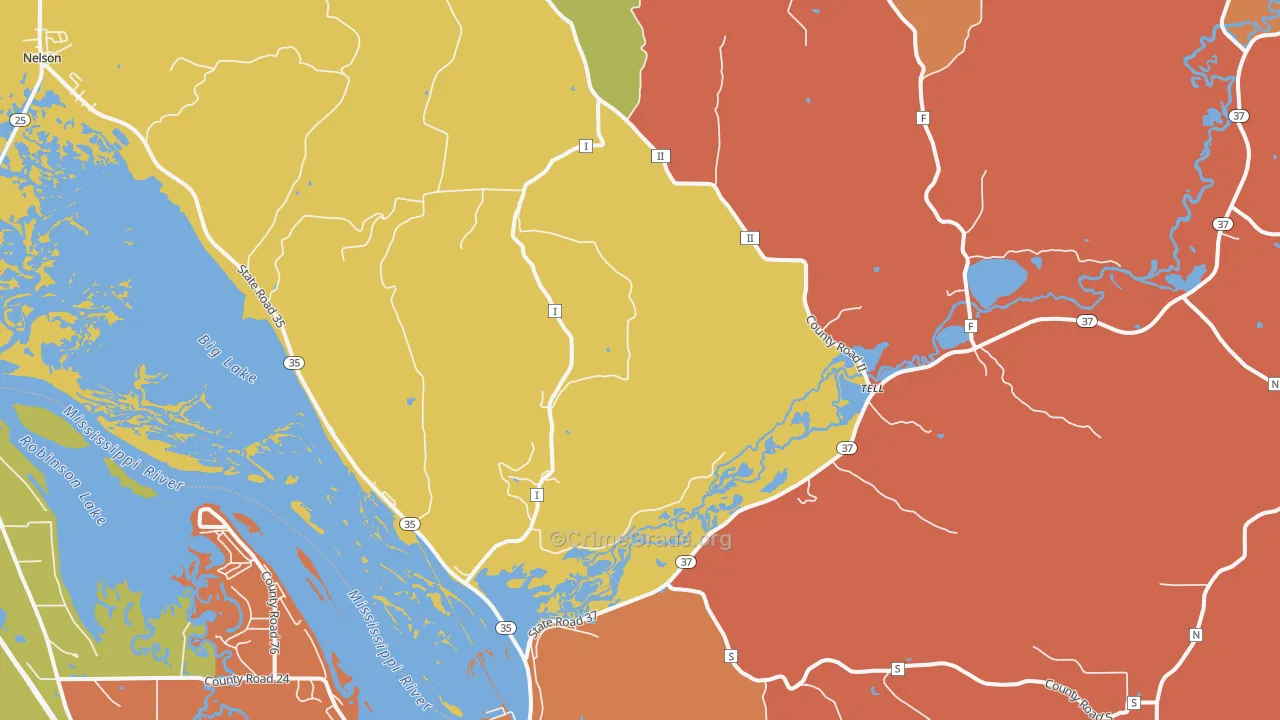 Tell, WI Map of Robbery Rates