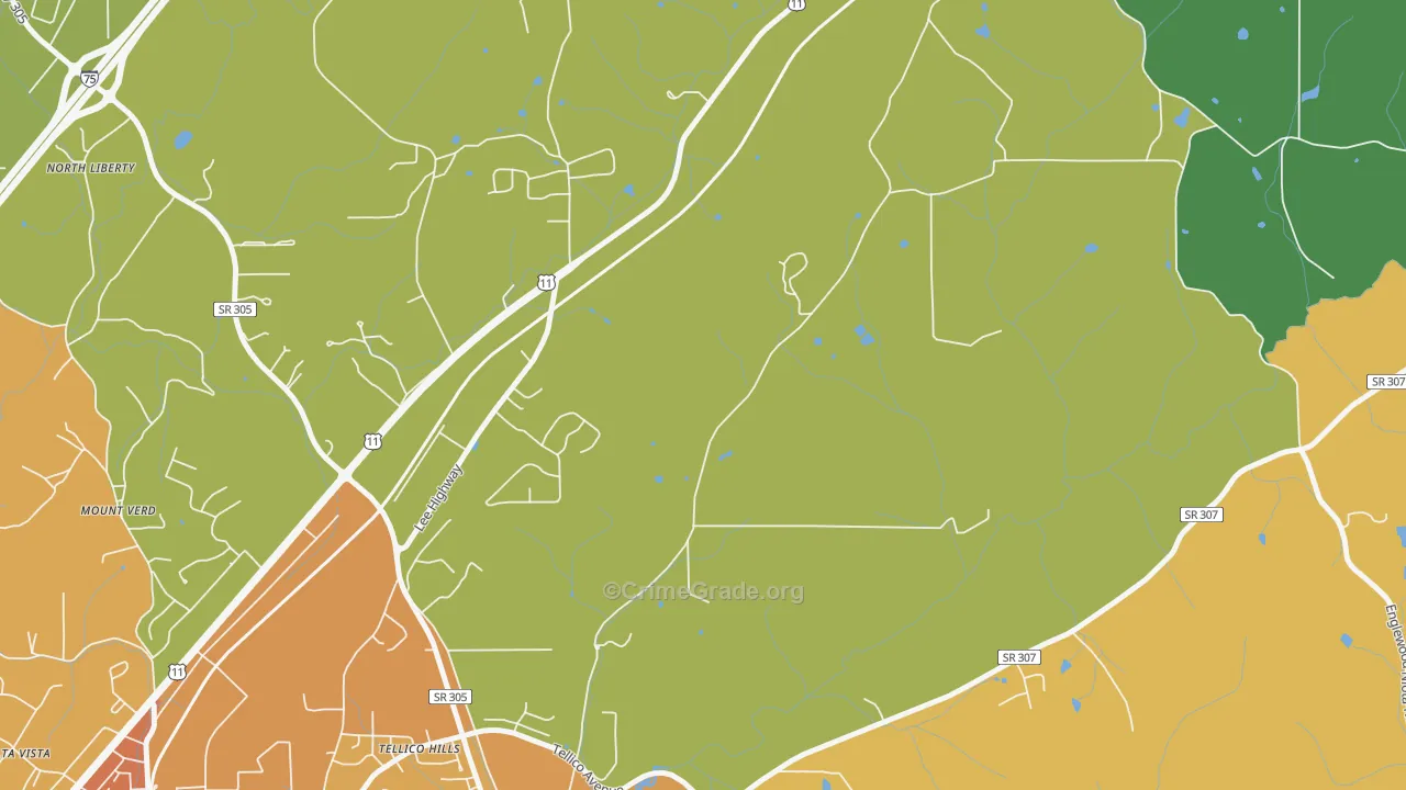 Tellico Hills, TN Map of Robbery Rates