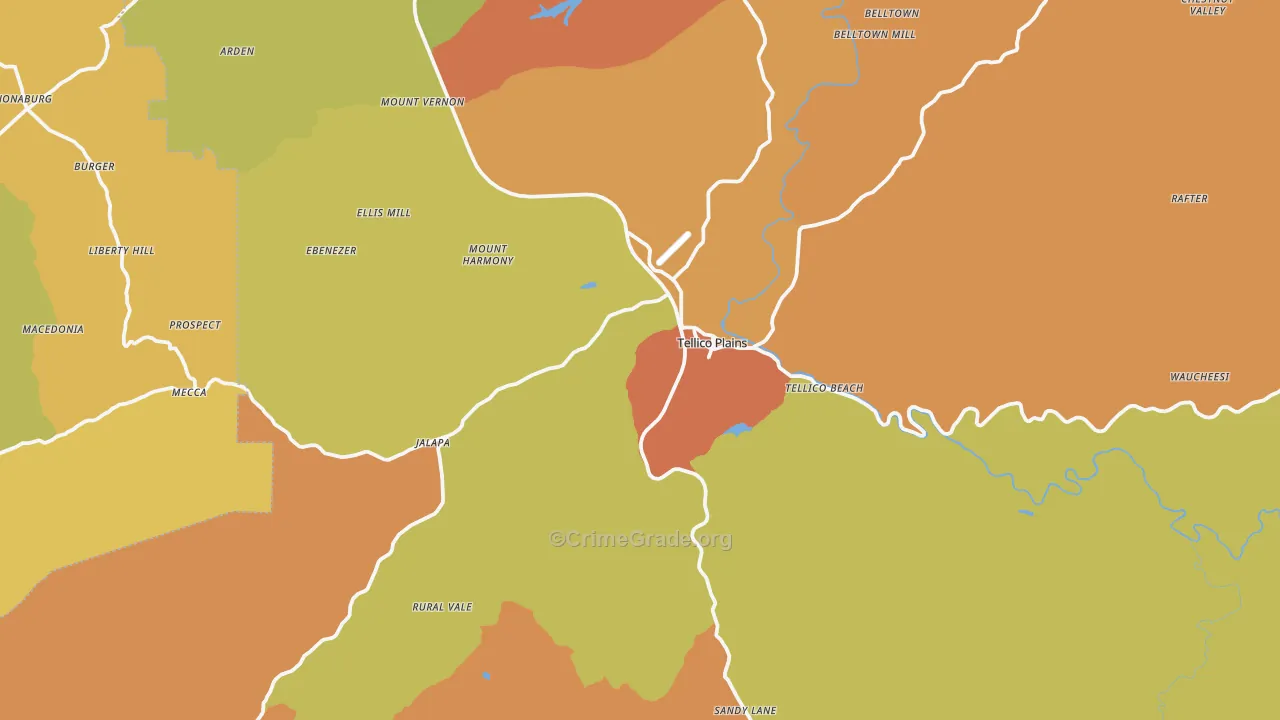 Tellico Plains, TN Map of Robbery Rates