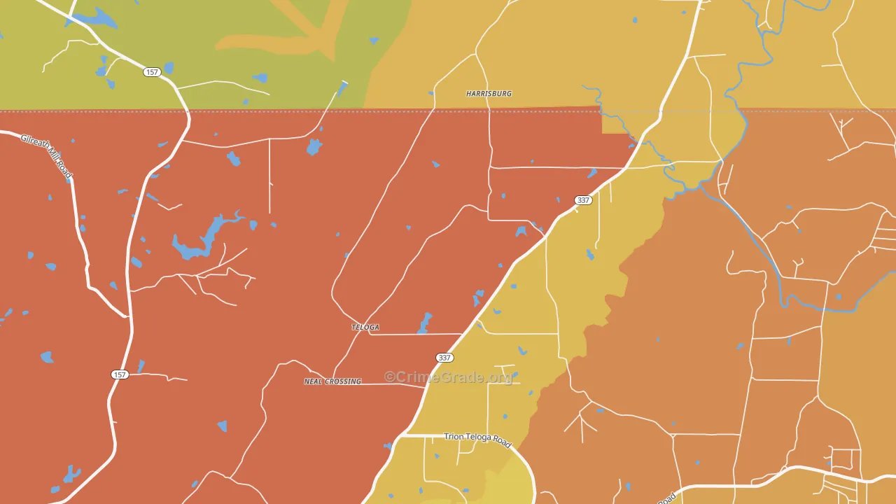 Teloga, GA Map of Robbery Rates