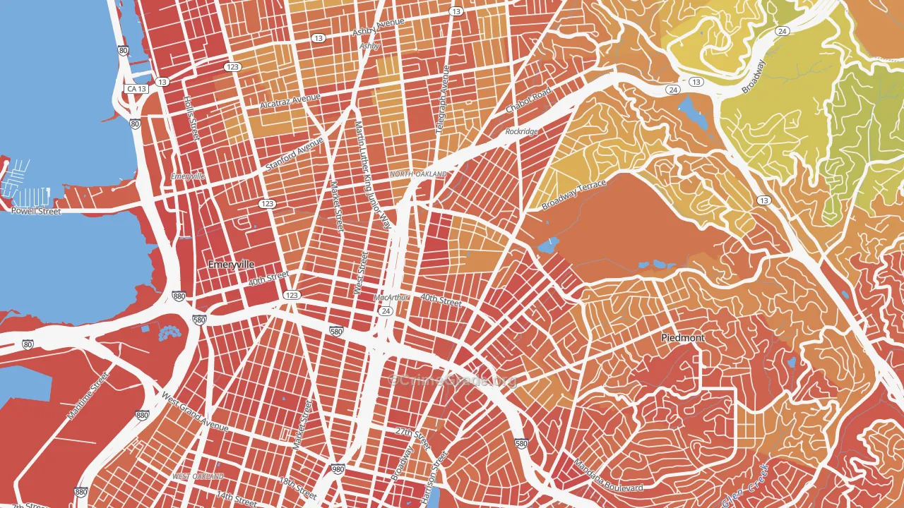 Temescal, Oakland, CA Map of Robbery Rates