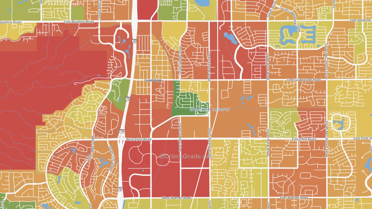 Tempe Royal Estates, Tempe, AZ Map of Robbery Rates