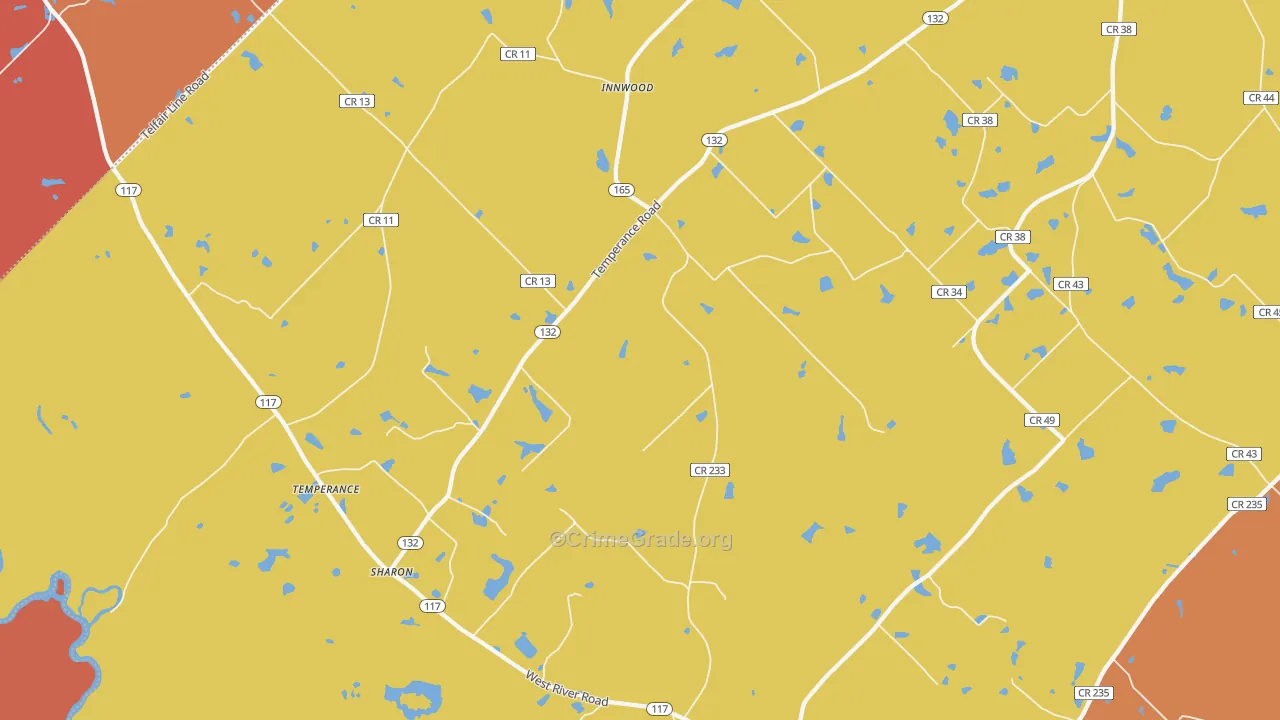 Temperance, GA Map of Robbery Rates