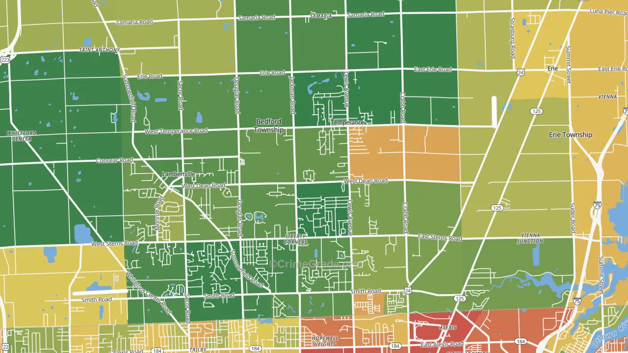 Temperance, MI Map of Robbery Rates