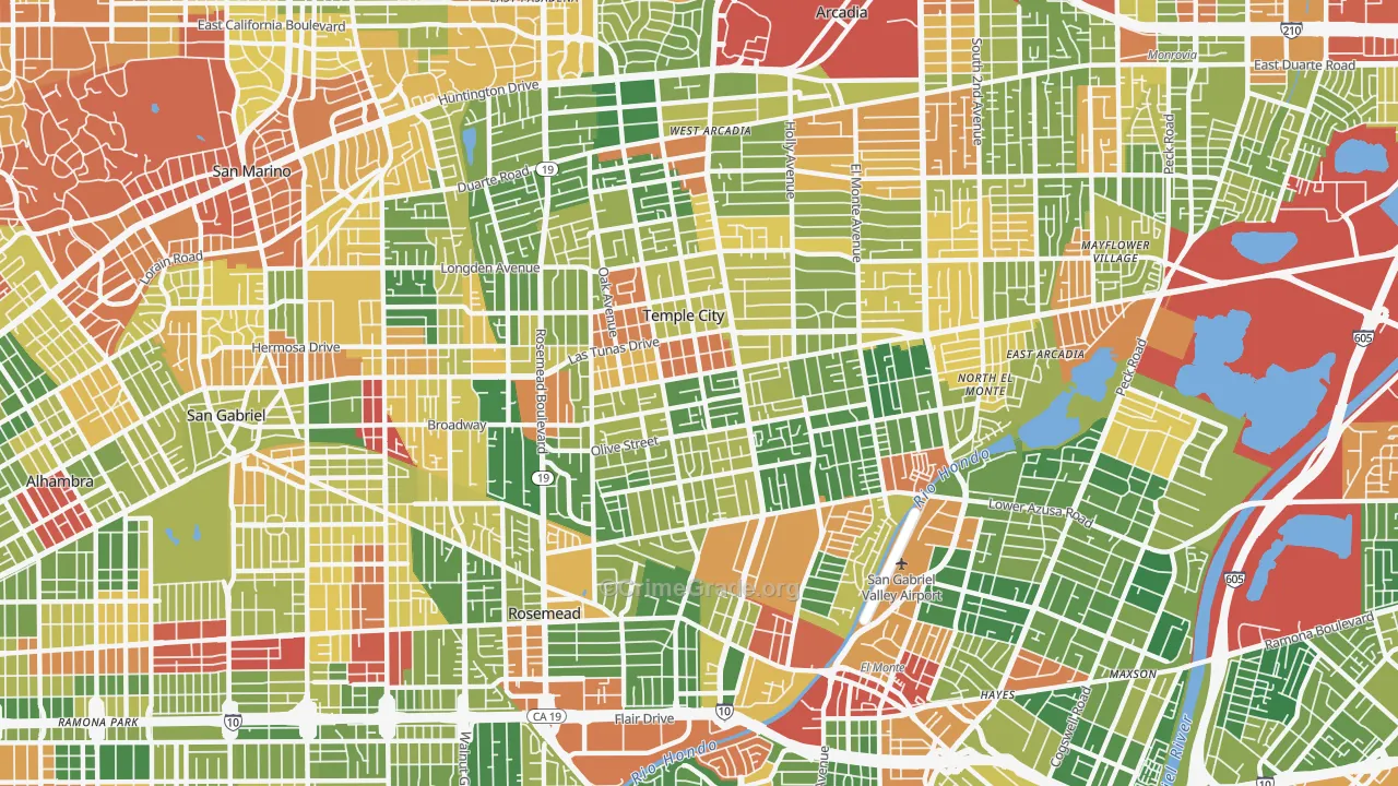 Temple City, CA Map of Robbery Rates