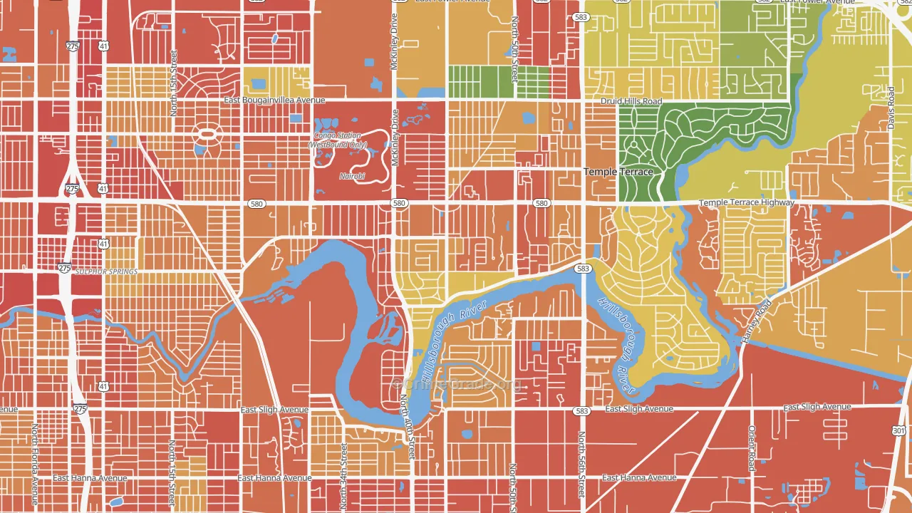 Temple Crest, Tampa, FL Map of Robbery Rates