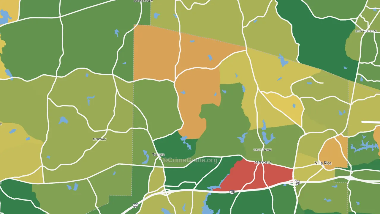 Temple, GA Map of Robbery Rates