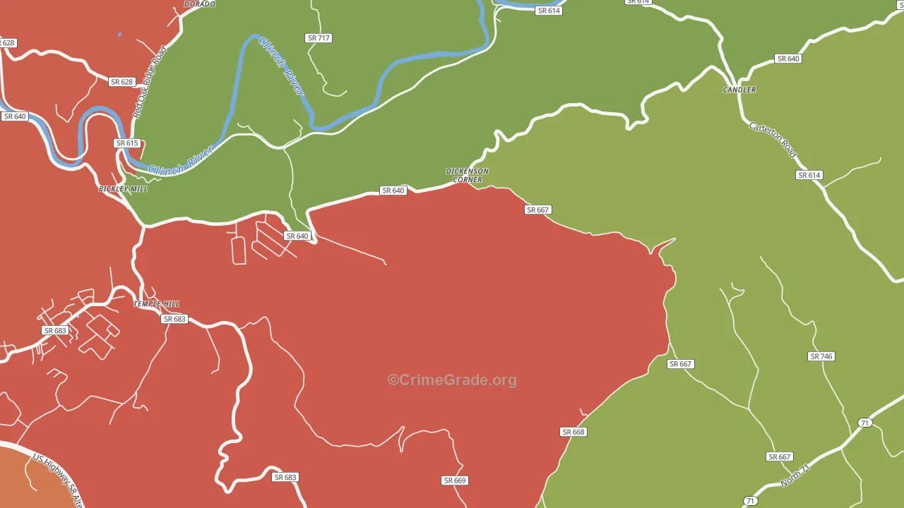 Temple Hill, VA Map of Robbery Rates