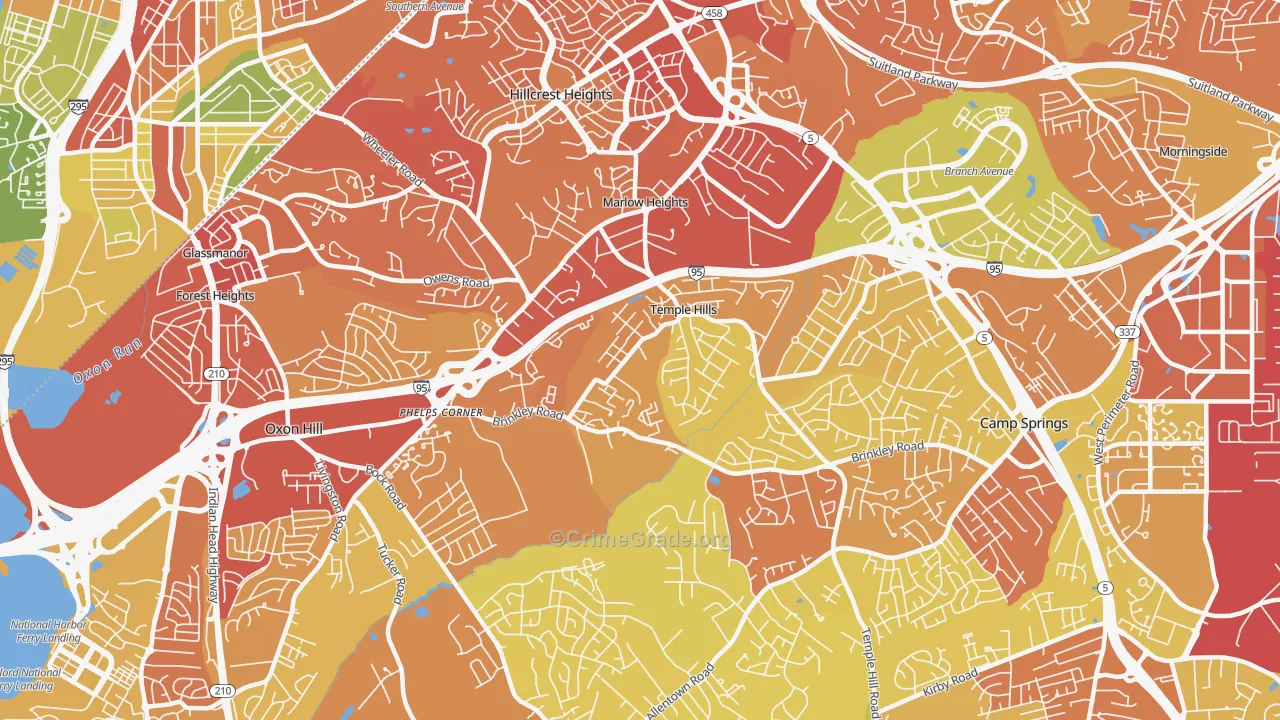 Temple Hills, MD Map of Robbery Rates