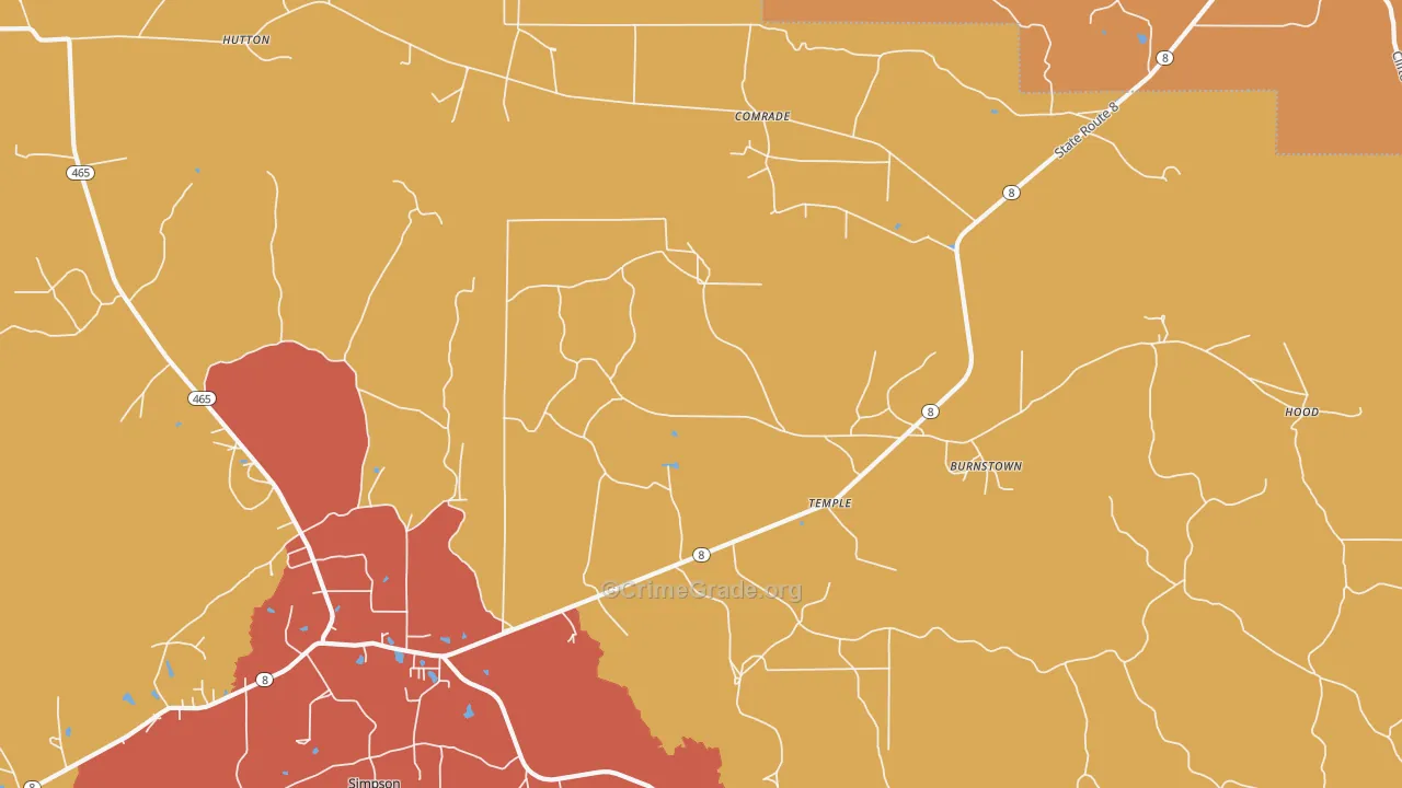 Temple, LA Map of Robbery Rates