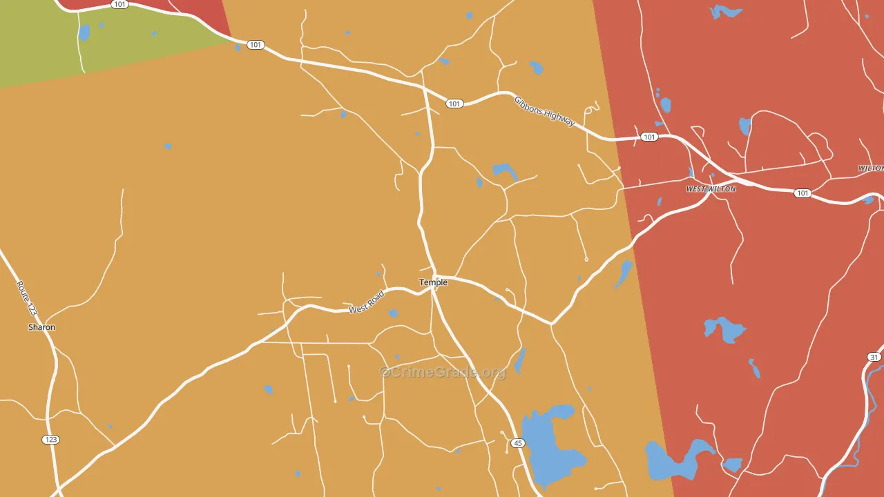 Temple, NH Map of Robbery Rates