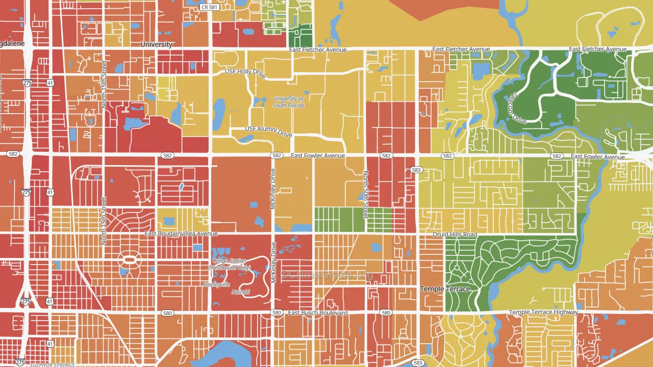 Temple Park, Tampa, FL Map of Robbery Rates