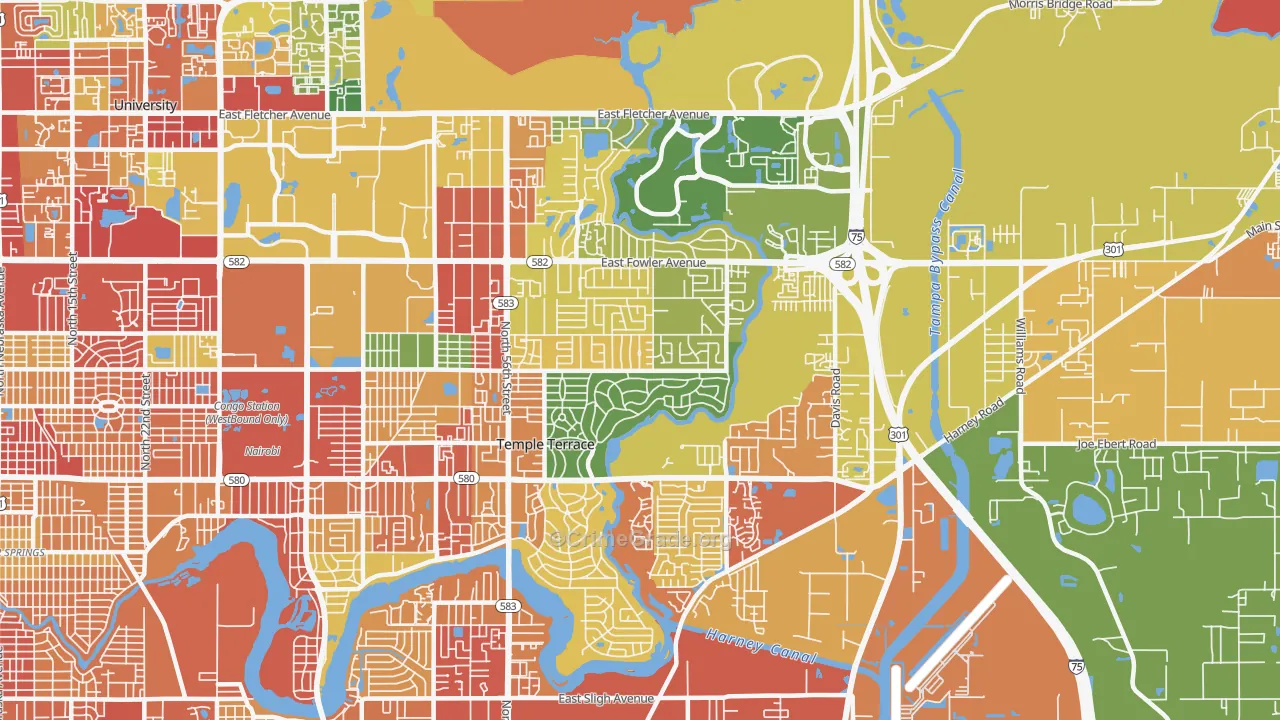 Temple Terrace, FL Map of Robbery Rates