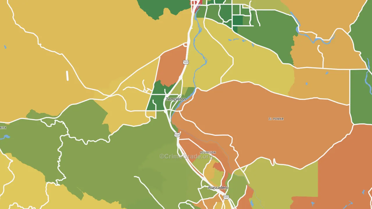 Templeton, CA Map of Robbery Rates