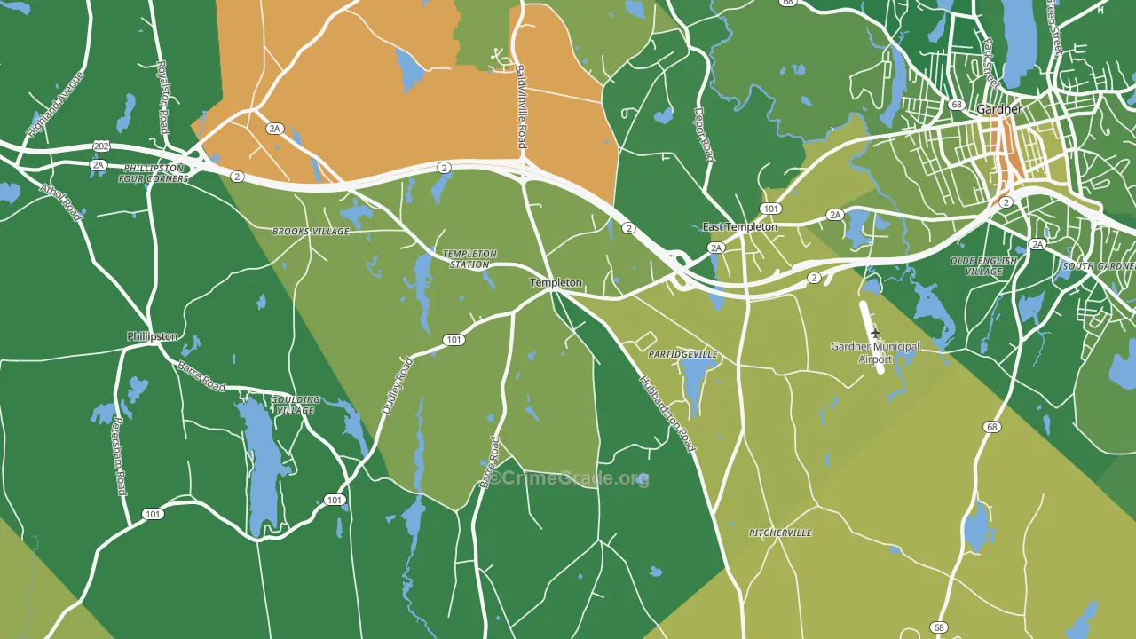 Templeton, MA Map of Robbery Rates