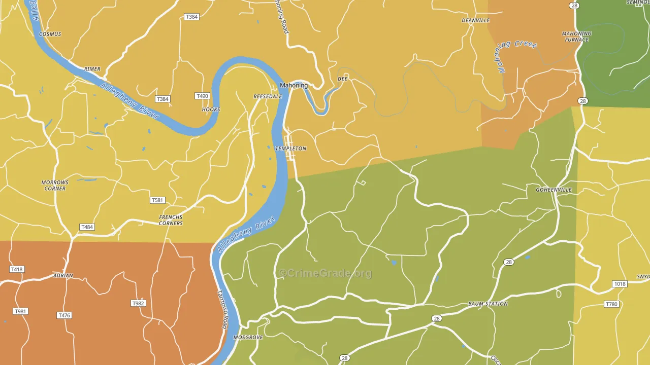 Templeton, PA Map of Robbery Rates