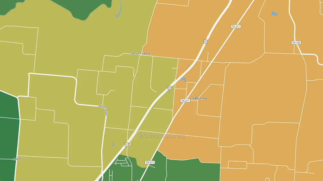 Templeton, TN Map of Robbery Rates