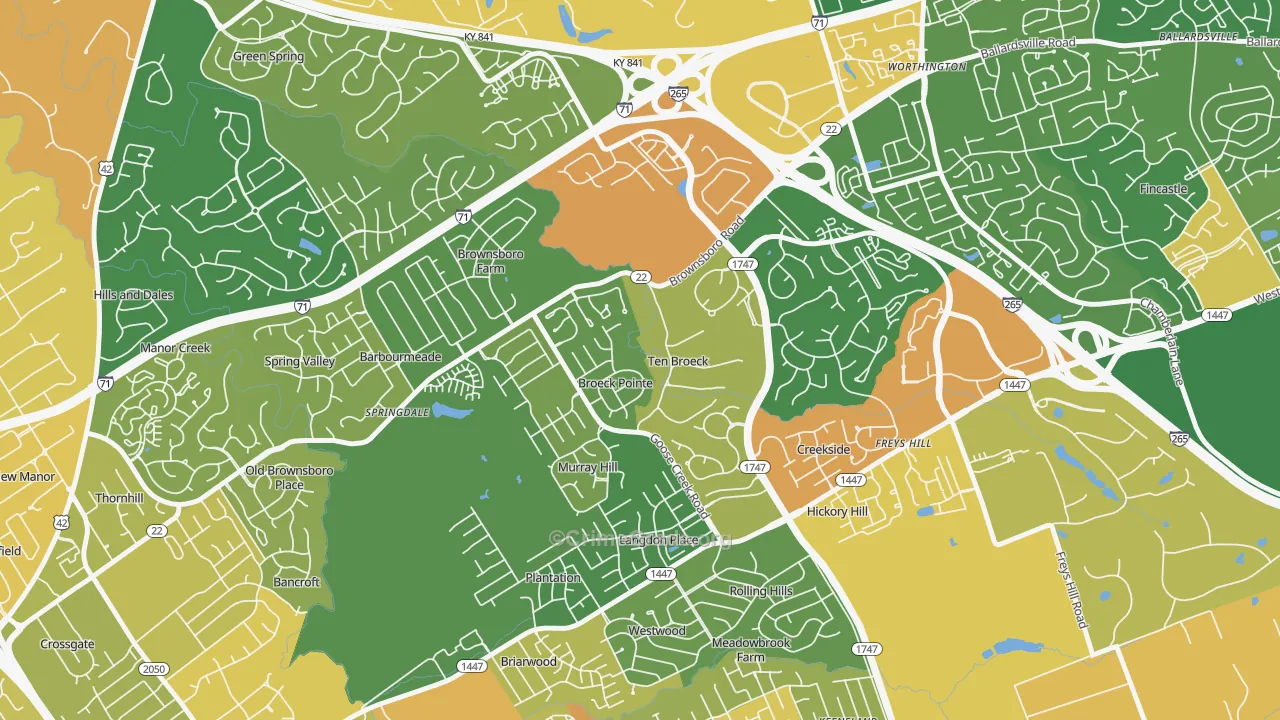 Ten Broeck, KY Map of Robbery Rates