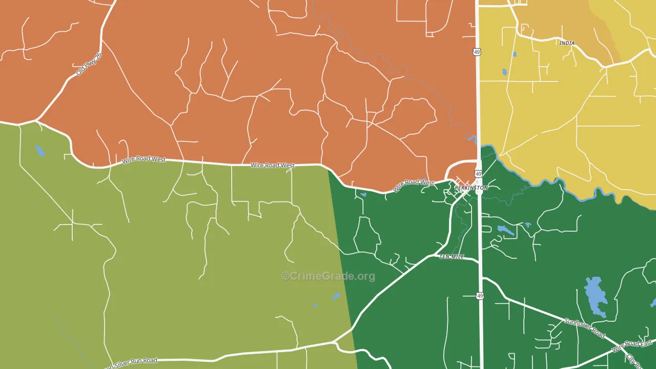 Ten Mile, MS Map of Robbery Rates