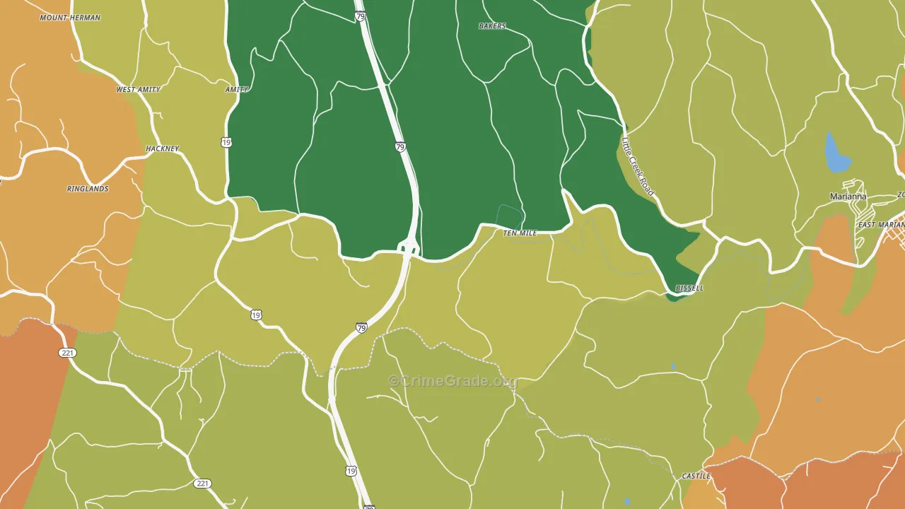 Ten Mile, PA Map of Robbery Rates