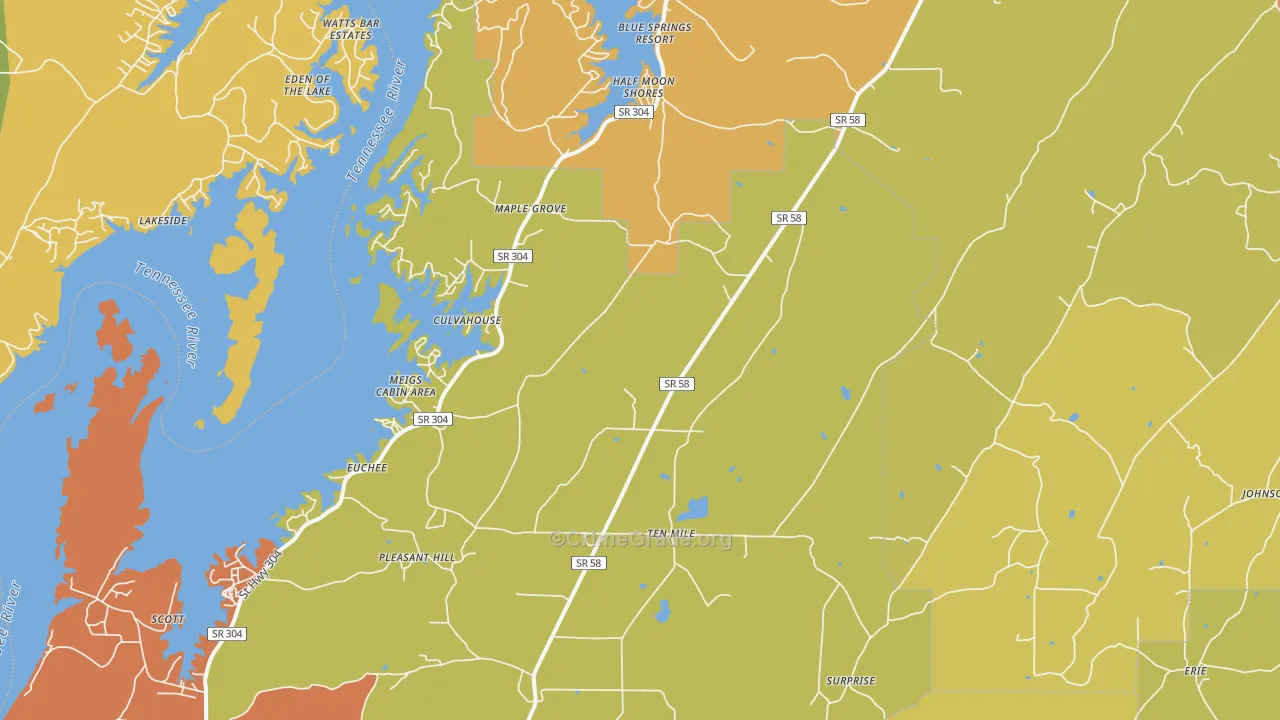 Ten Mile, TN Map of Robbery Rates