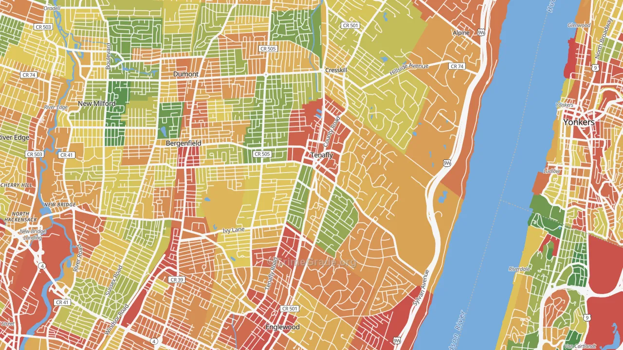 Tenafly, NJ Map of Robbery Rates