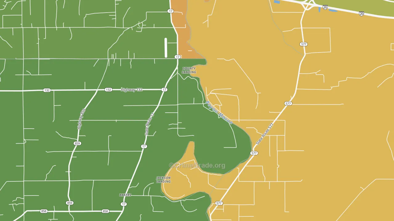 Tendal, LA Map of Robbery Rates