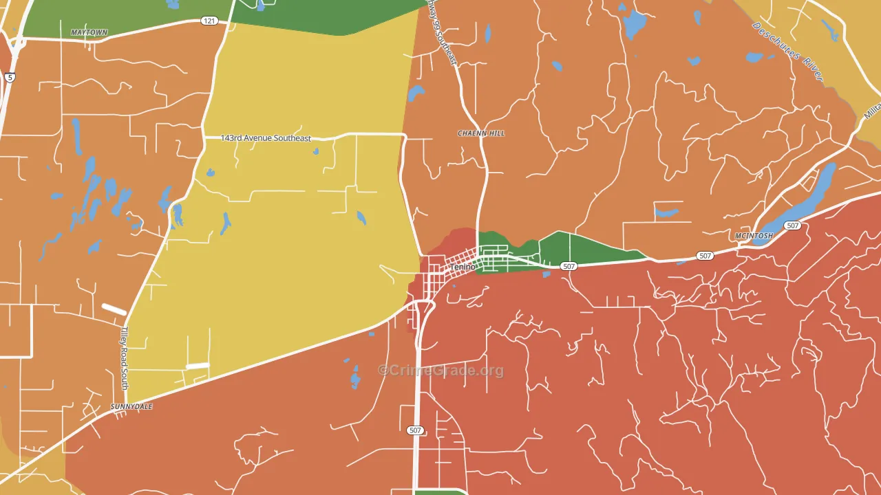 Tenino, WA Map of Robbery Rates