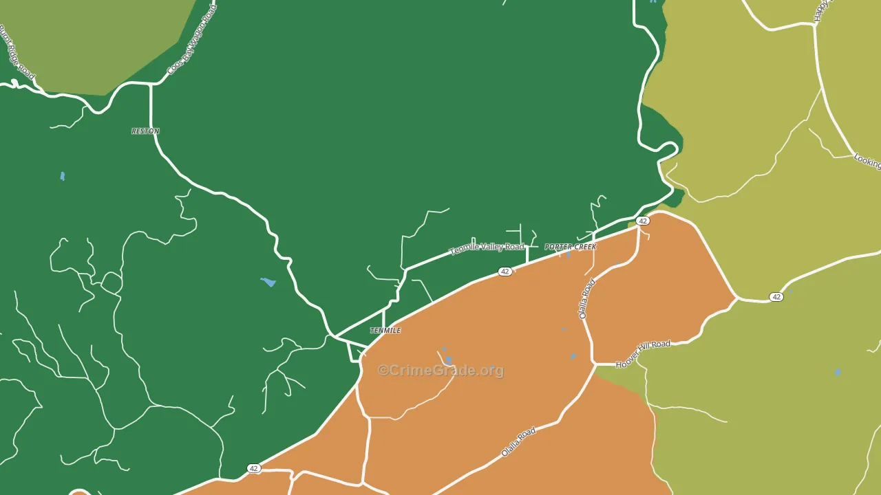 Tenmile, OR Map of Robbery Rates