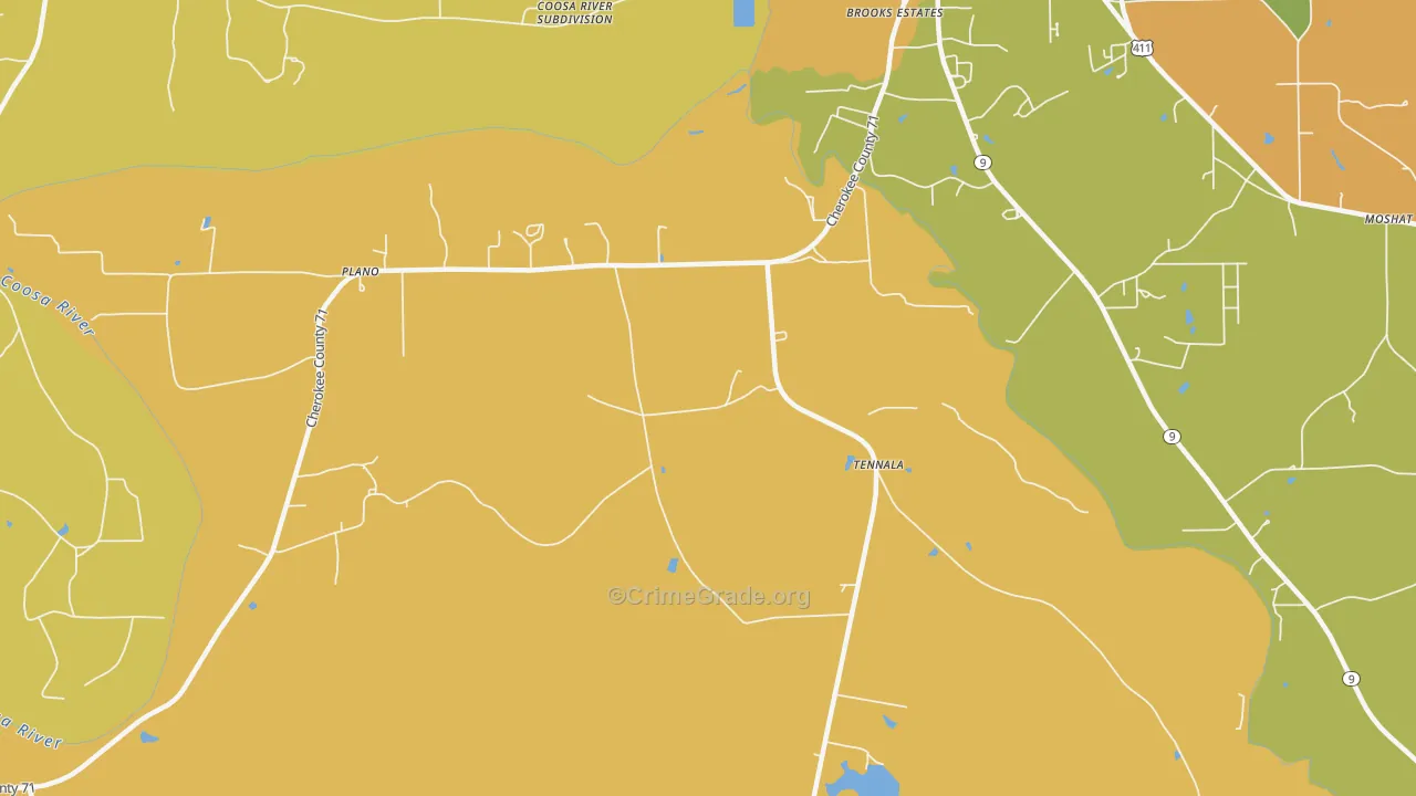 Tennala, AL Map of Robbery Rates