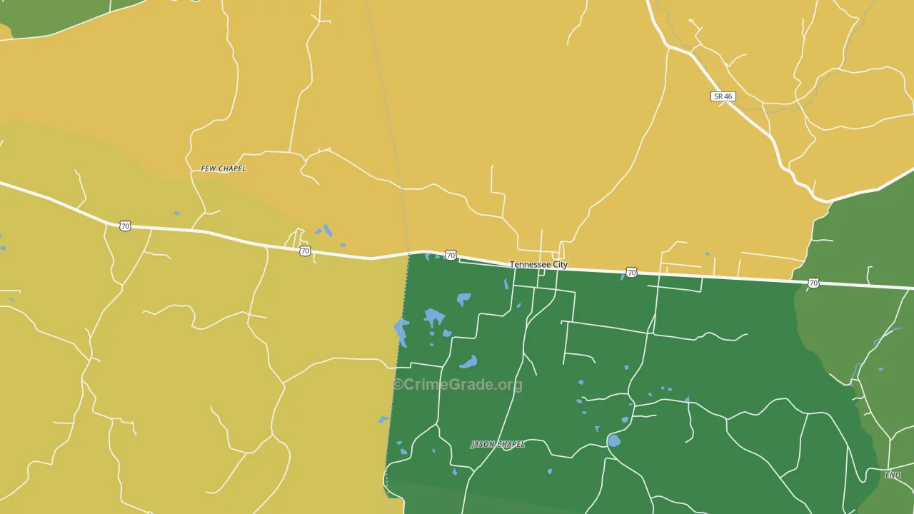 Tennessee City, TN Map of Robbery Rates