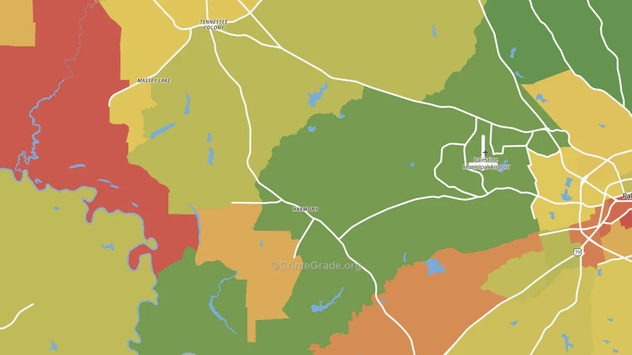 Tennessee Colony, TX Map of Robbery Rates