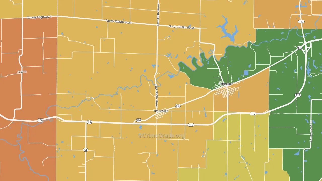 Tennessee, IL Map of Robbery Rates