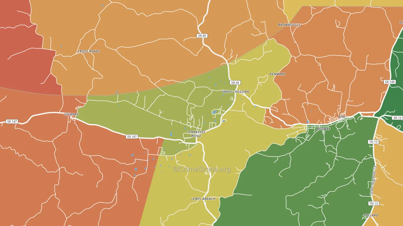 Tennessee Ridge, TN Map of Robbery Rates