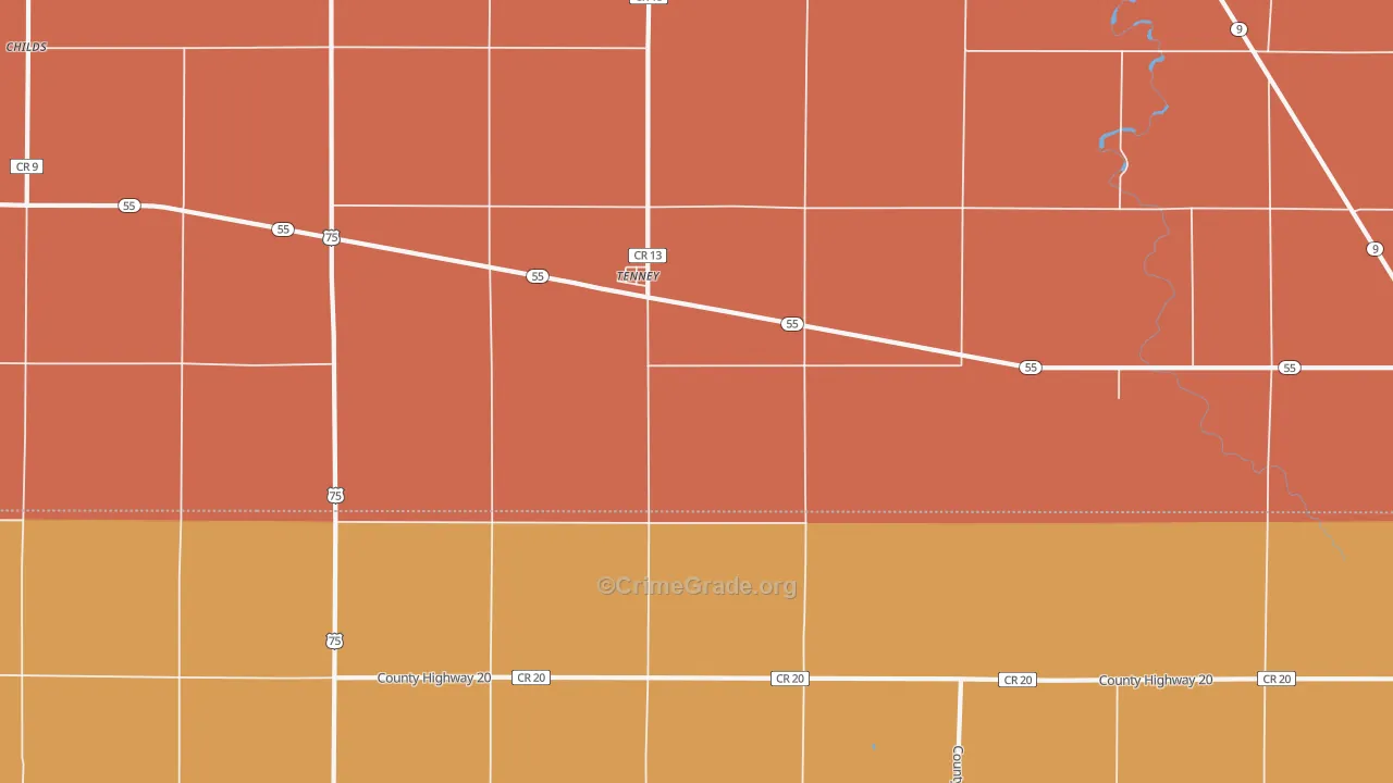 Tenney, MN Map of Robbery Rates