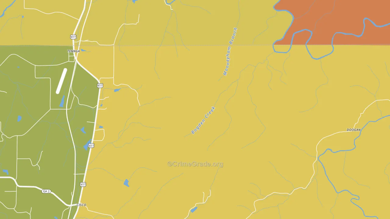 Tennga, GA Map of Robbery Rates
