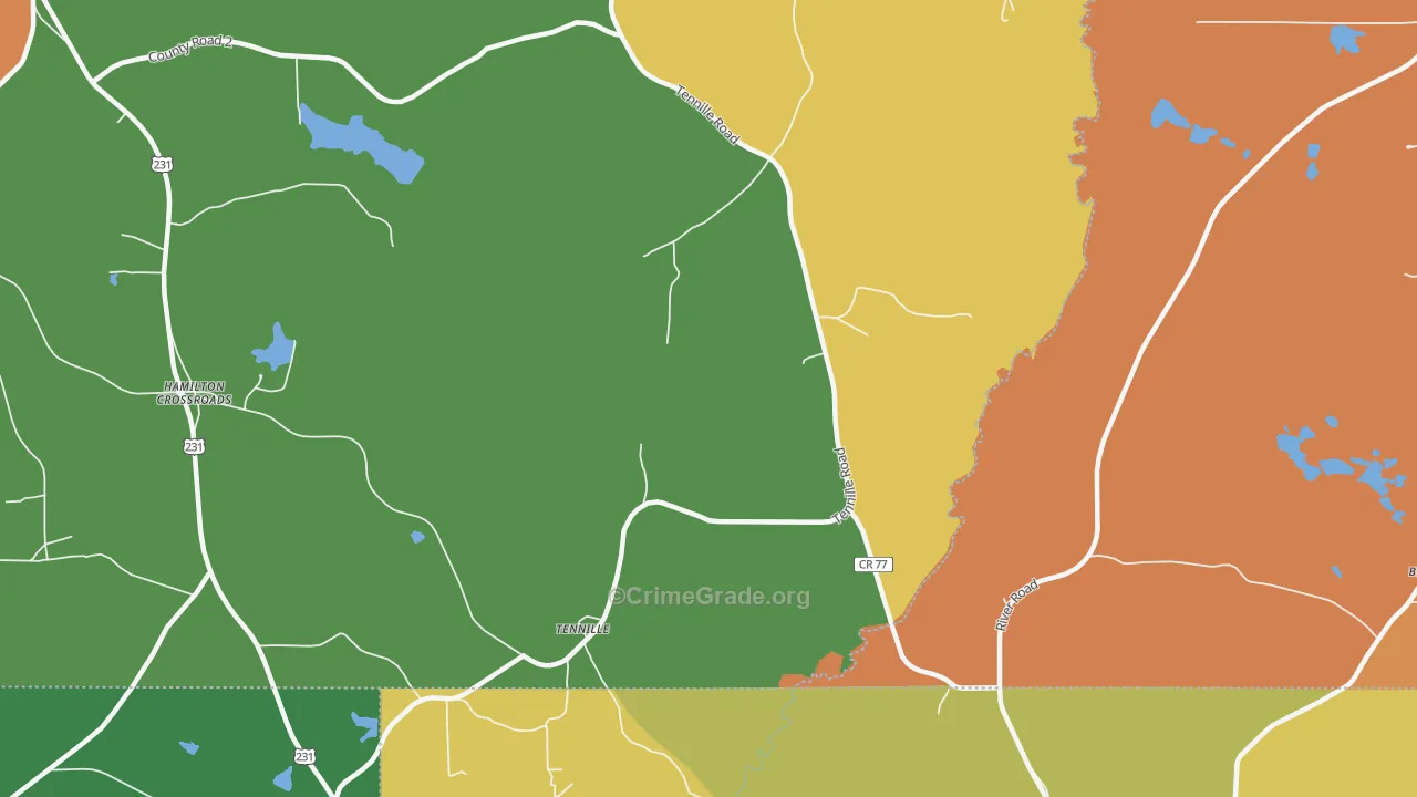 Tennille, AL Map of Robbery Rates