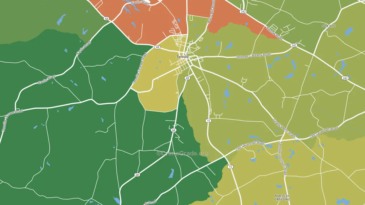 Tennille, GA Map of Robbery Rates
