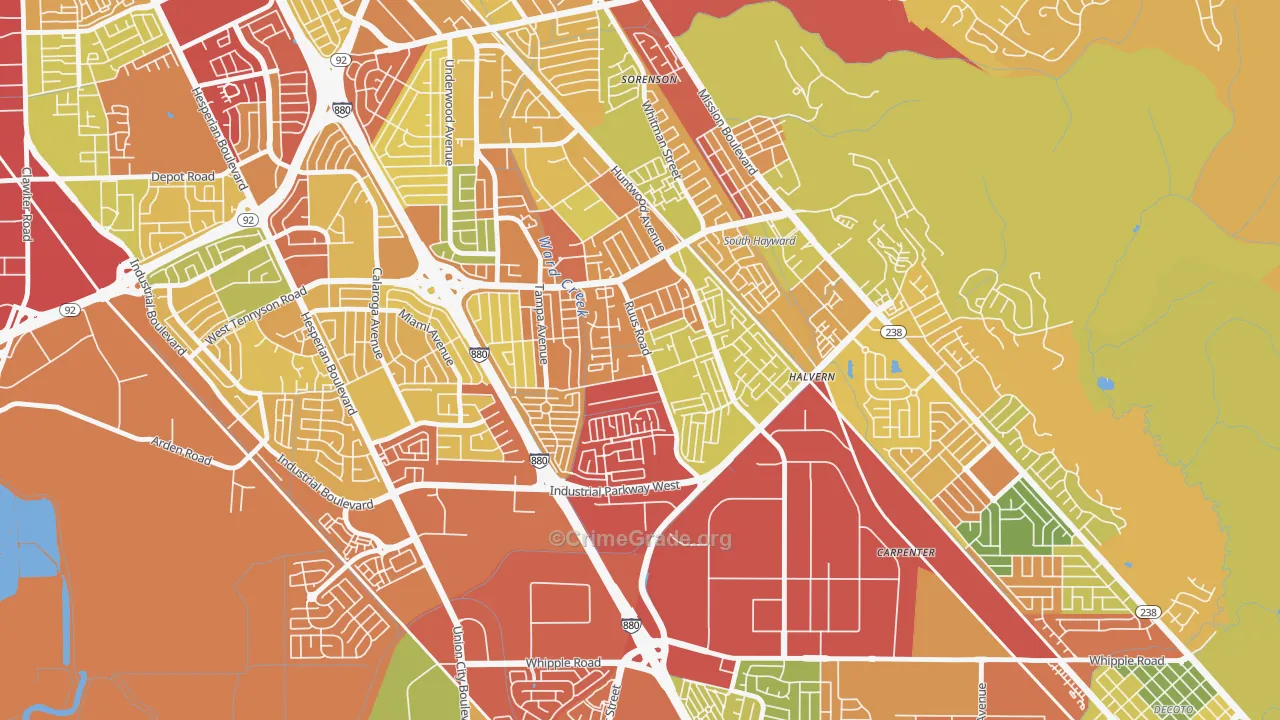 Tennyson-Alquire, Hayward, CA Map of Robbery Rates