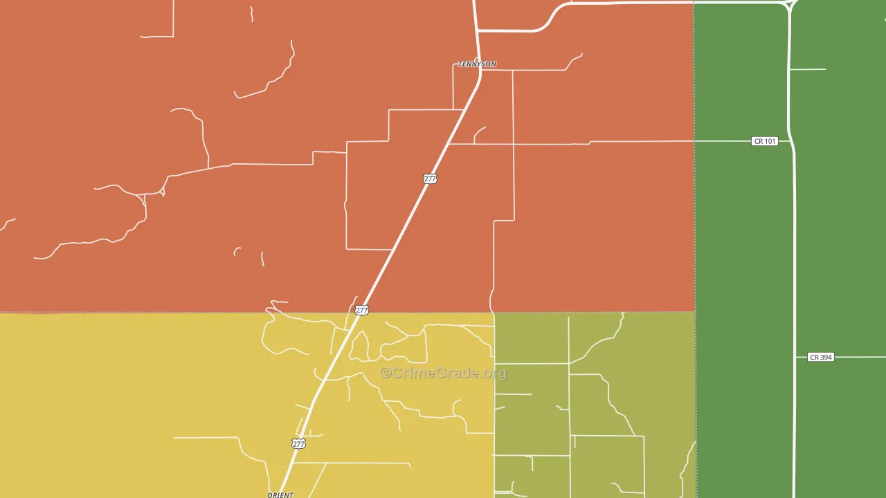 Tennyson, TX Map of Robbery Rates