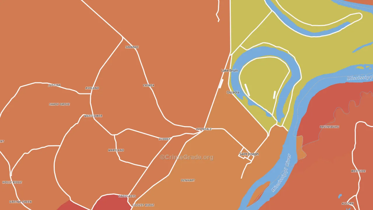 Tensas Parish, LA Map of Robbery Rates